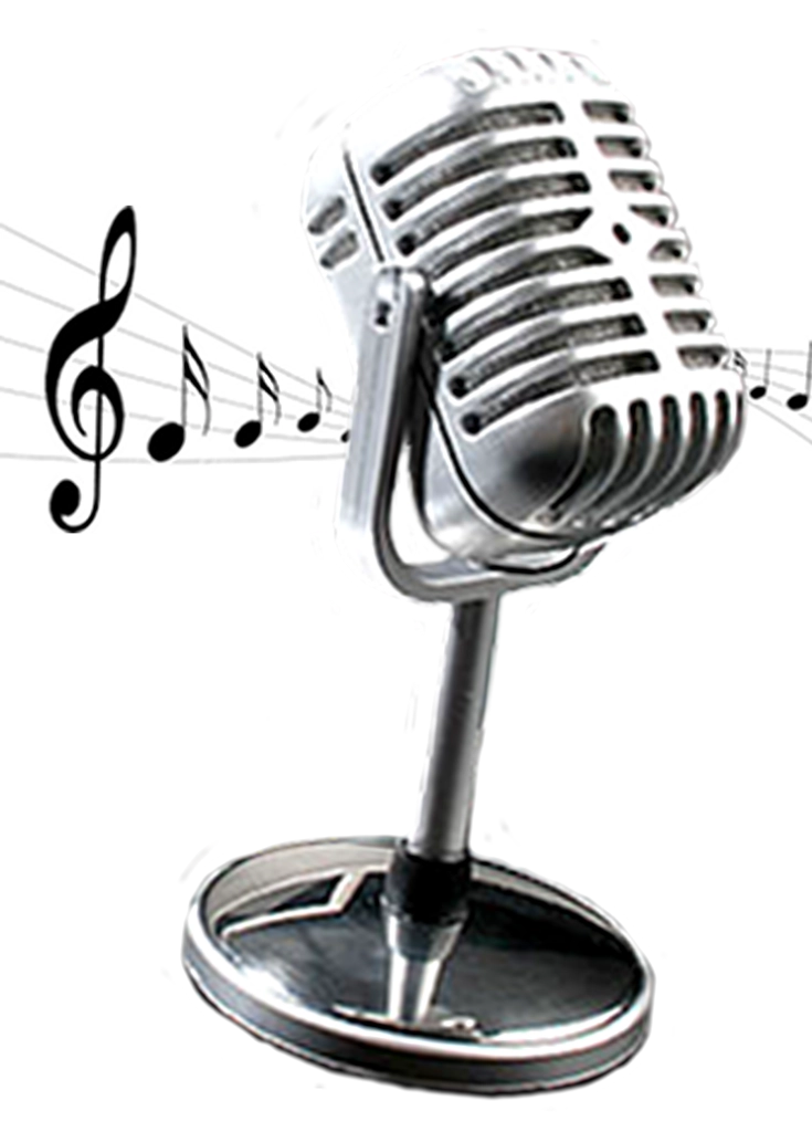 A graphic of a vintage microphone with musical notes, representing the karaoke and music experience at Despecho Room in Garfield, NJ.