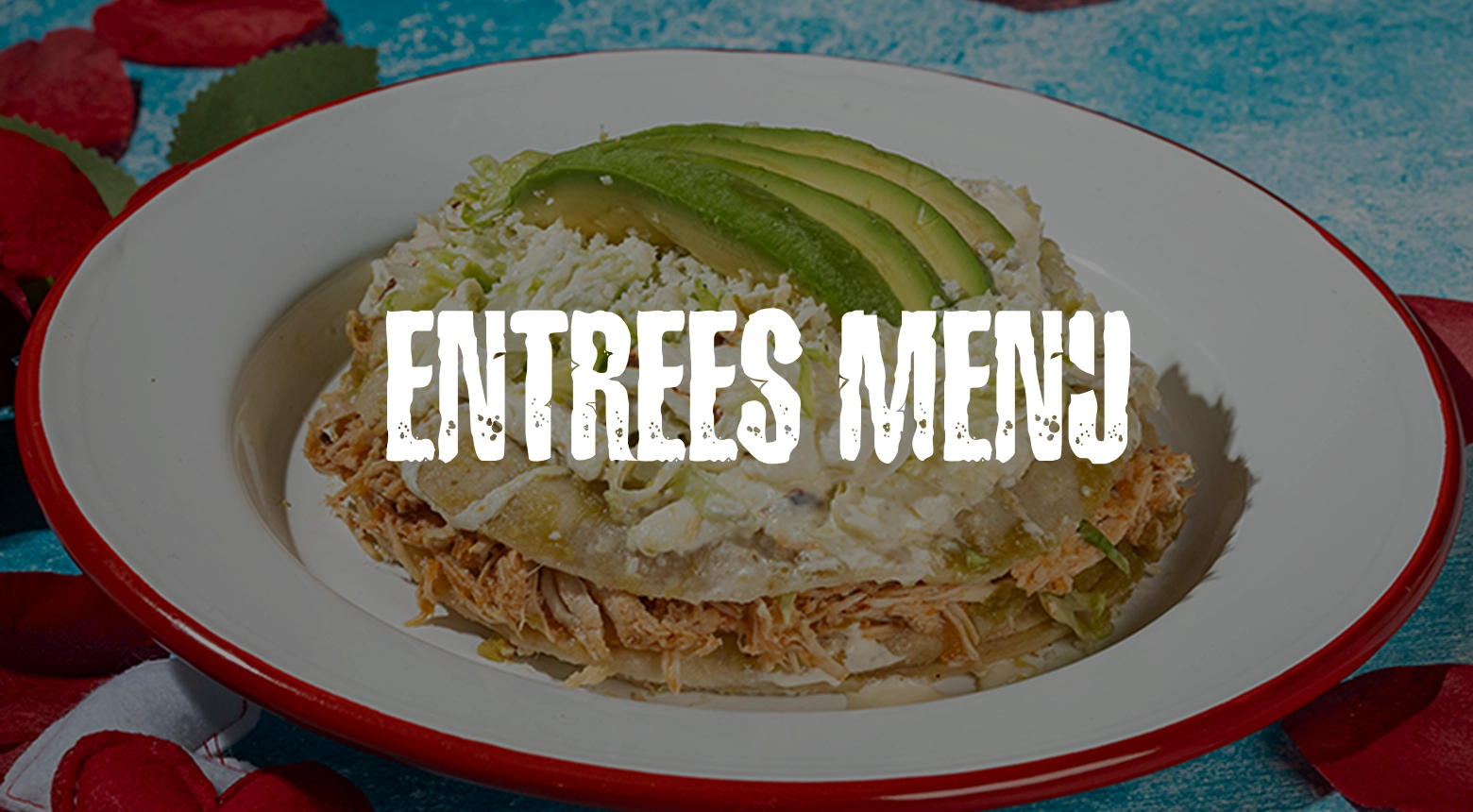 A delicious plate of Latin food topped with avocado, representing the entrees menu at Despecho Room restaurant in Garfield, NJ.